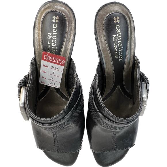 Naturalizer Sandals Wms 8M Black Leather Open Toe Heeled Mule Slides N5 Comfort - Picture 4 of 11
